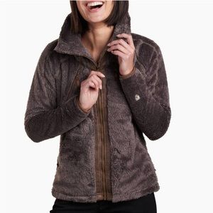 KUHL Womens Jacket Medium Brown Flight Fleece Full Zip Hooded Long Sleeve